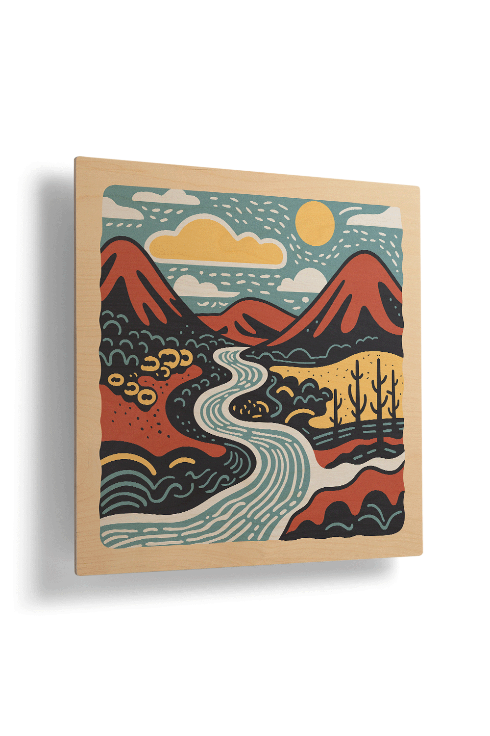 Sunrise IV Line Art Multicolor Wood Wall Art