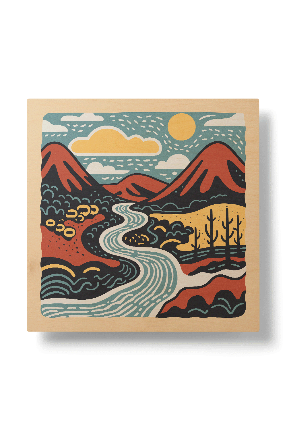 Sunrise IV Line Art Multicolor Wood Wall Art
