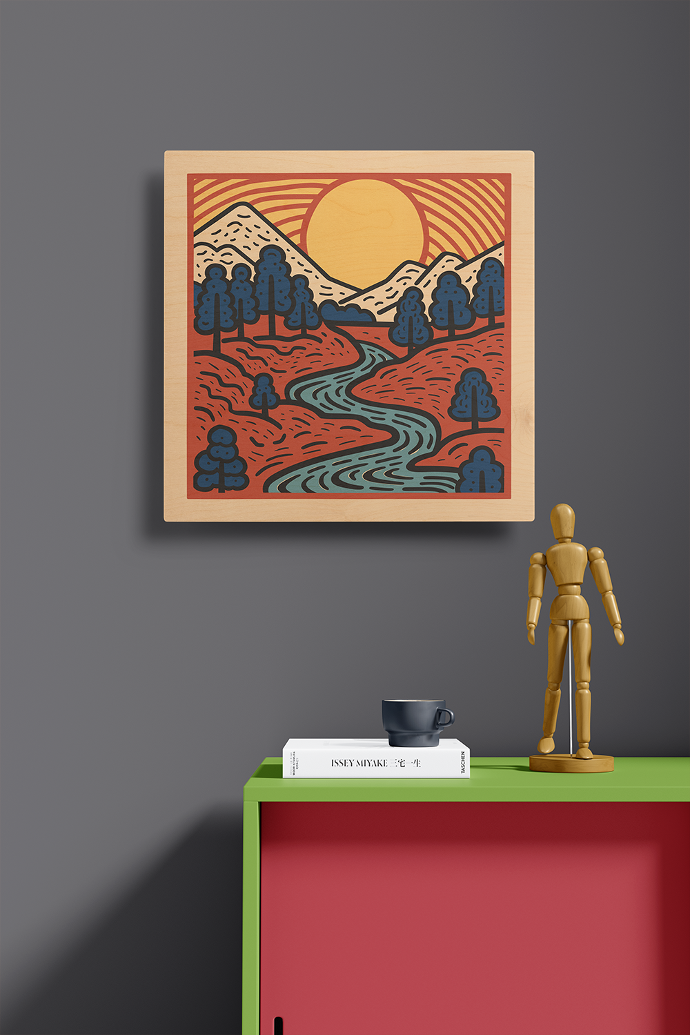 Sunrise II Line Art Multicolor Wood Wall Art