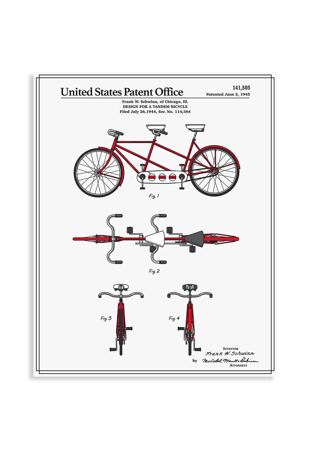 Bicycle Tandem Full Color Metal Wall Art