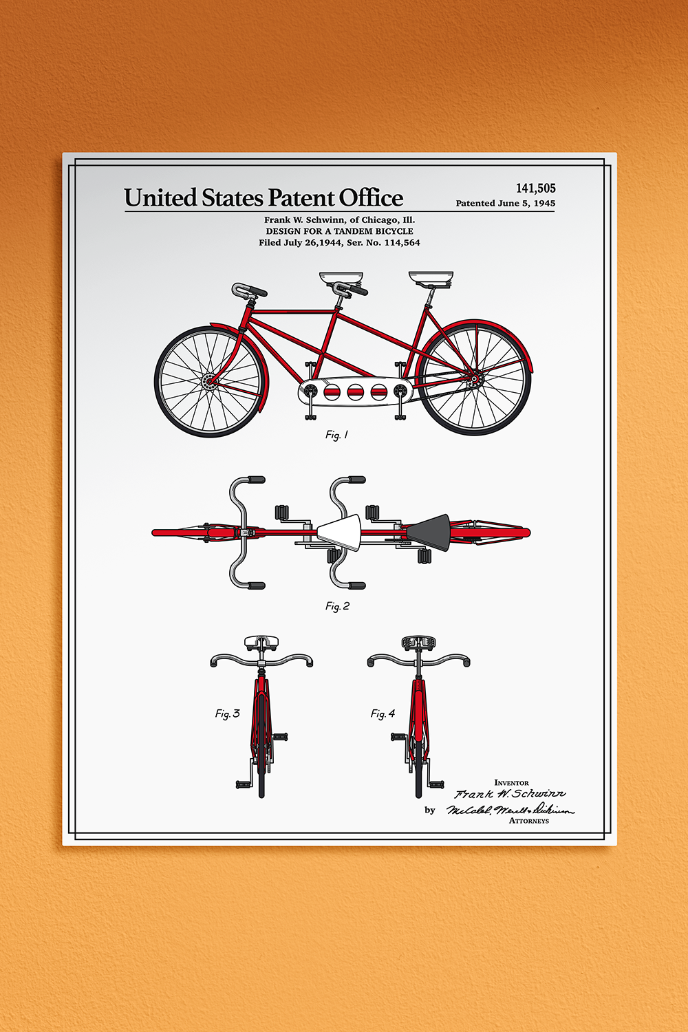 Bicycle Tandem Full Color Metal Wall Art