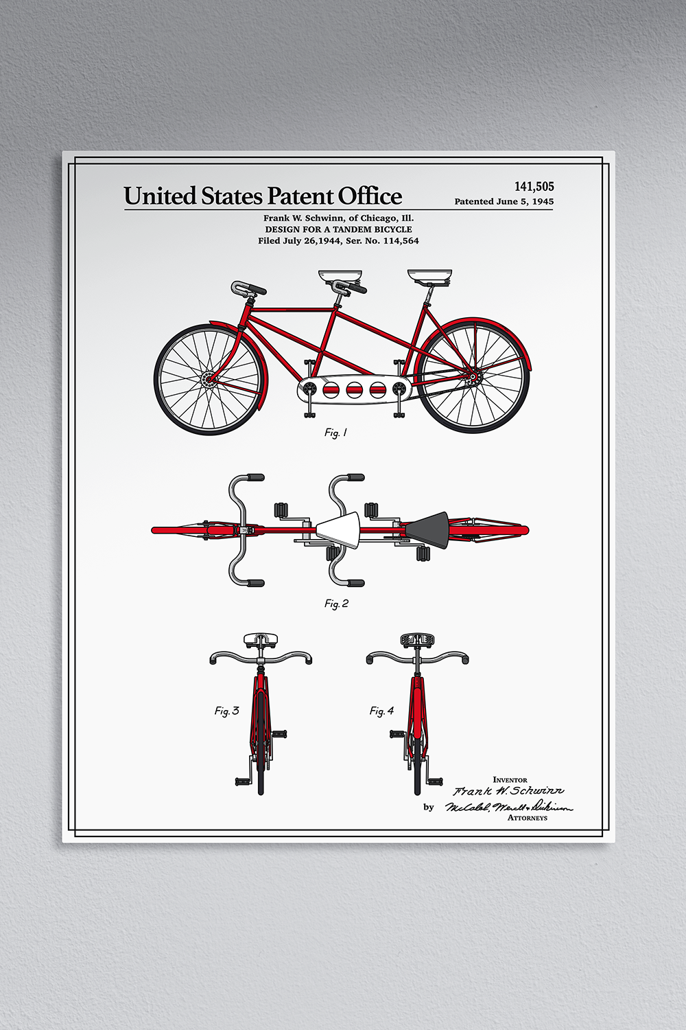 Bicycle Tandem Full Color Metal Wall Art