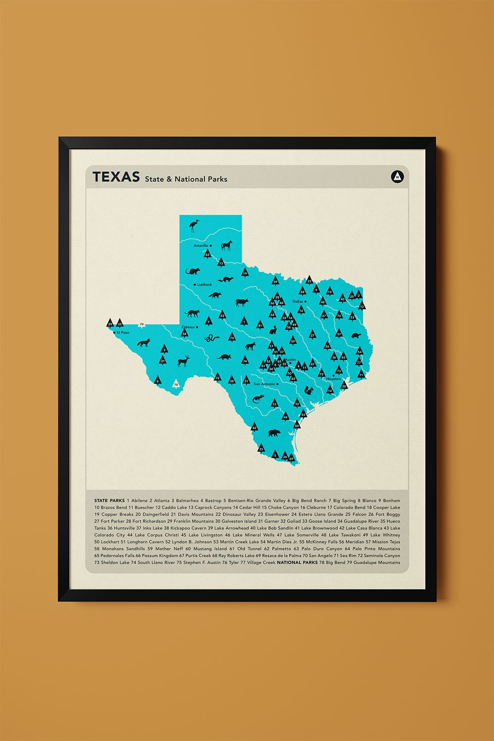 Texas State & National Parks Map Art Print