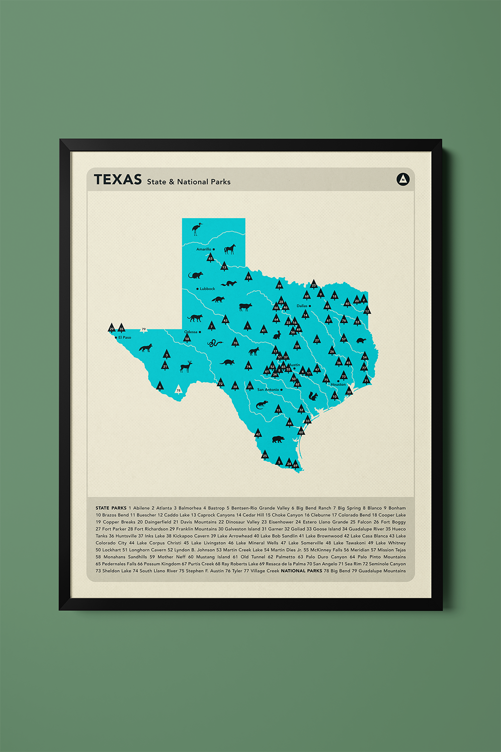 Texas State & National Parks Map Art Print