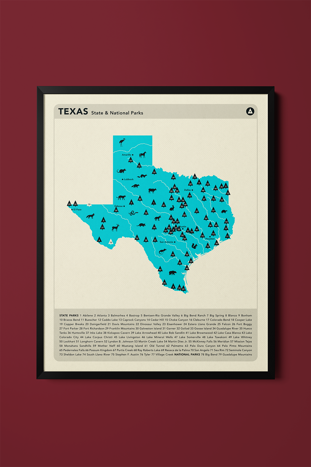 Texas State & National Parks Map Art Print