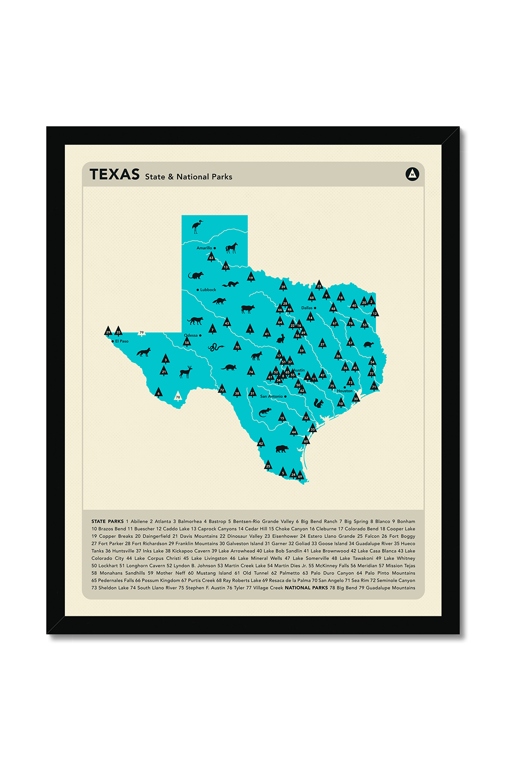 Texas State & National Parks Map Art Print