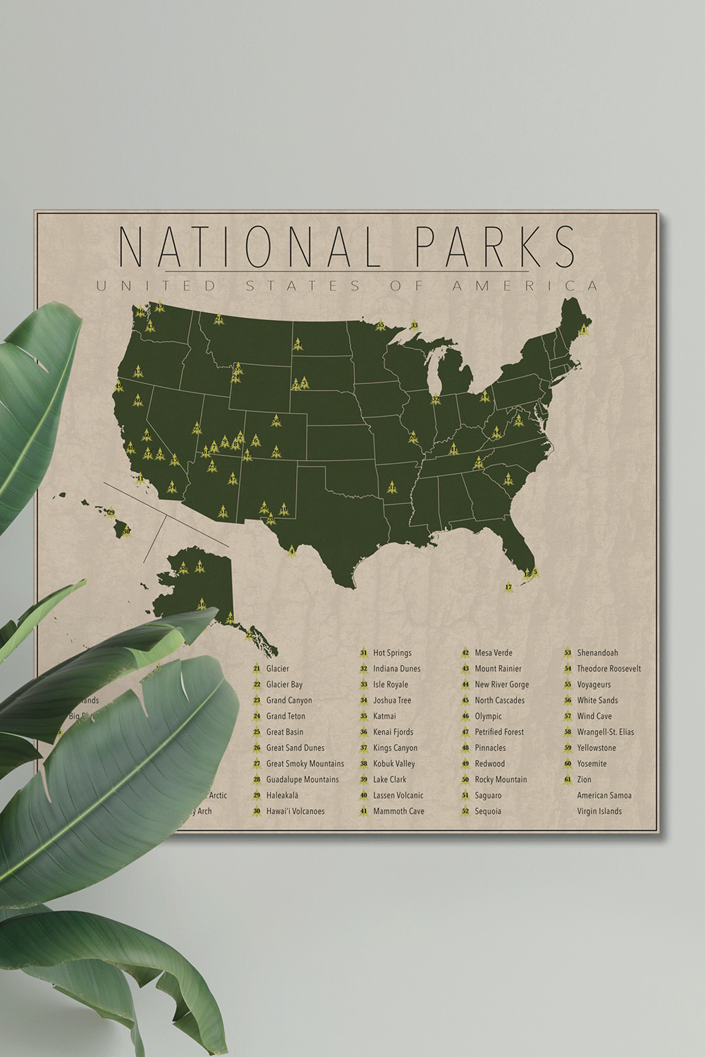 US National Park Map Canvas Wall Art