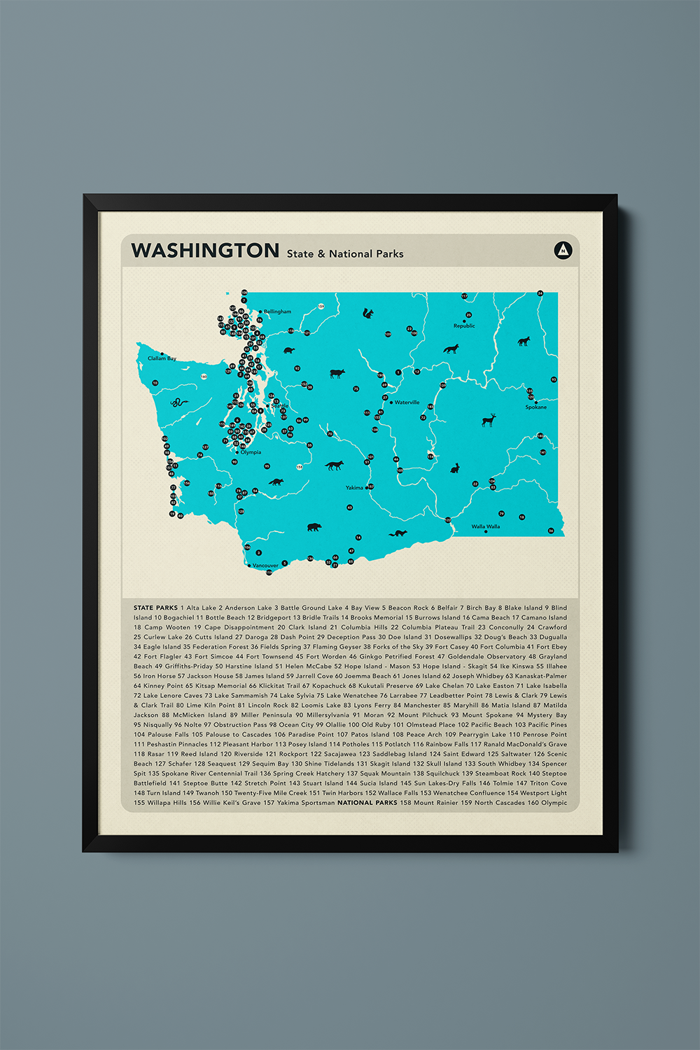 Washington State & National Parks Map Art Print