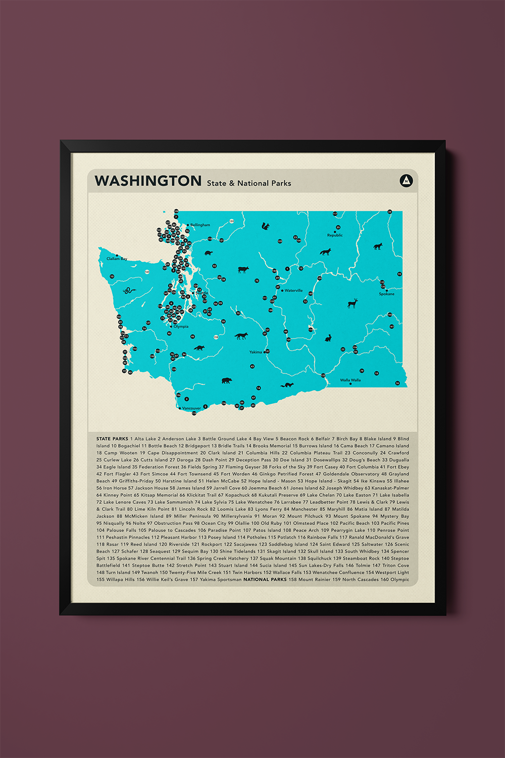 Washington State & National Parks Map Art Print