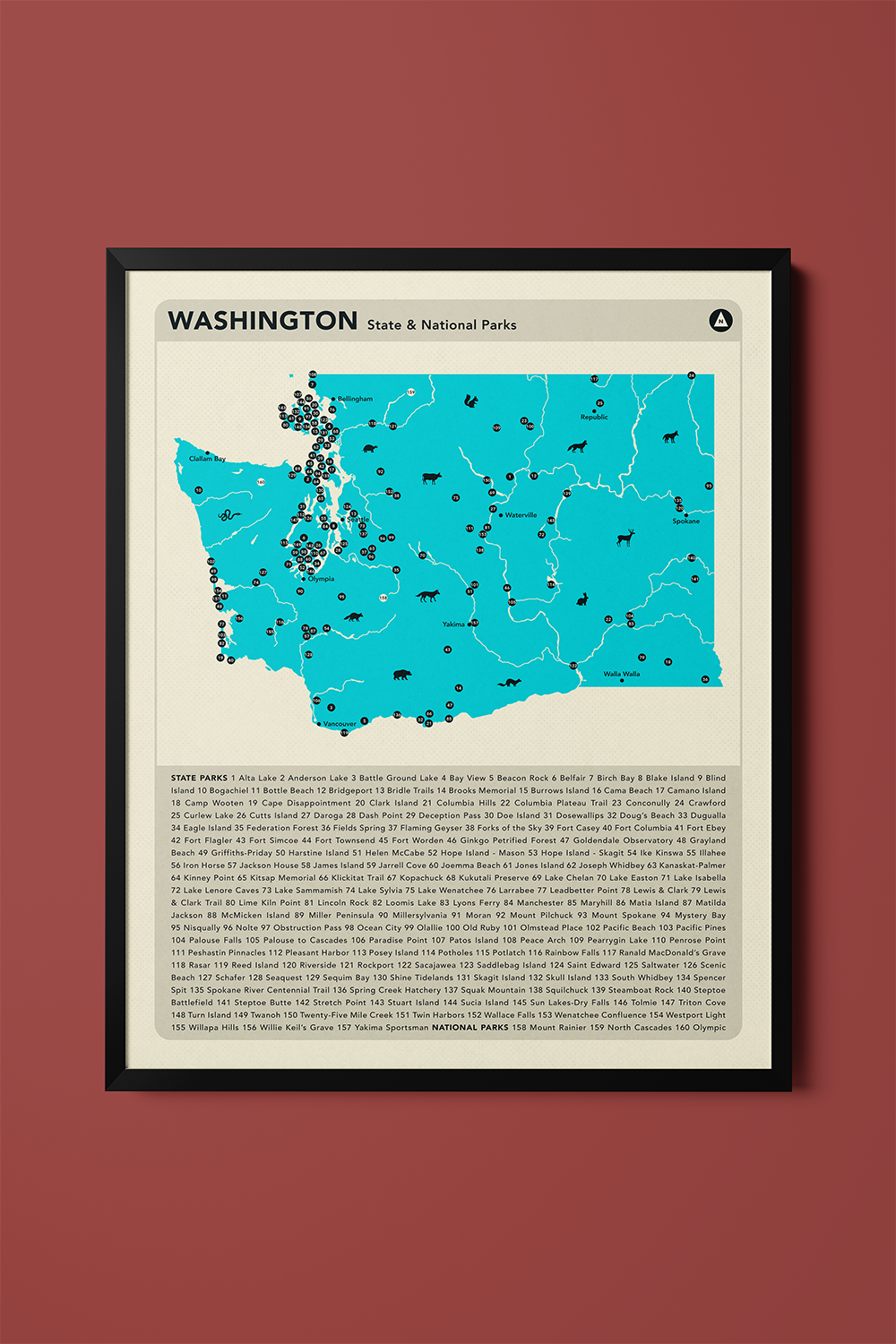 Washington State & National Parks Map Art Print
