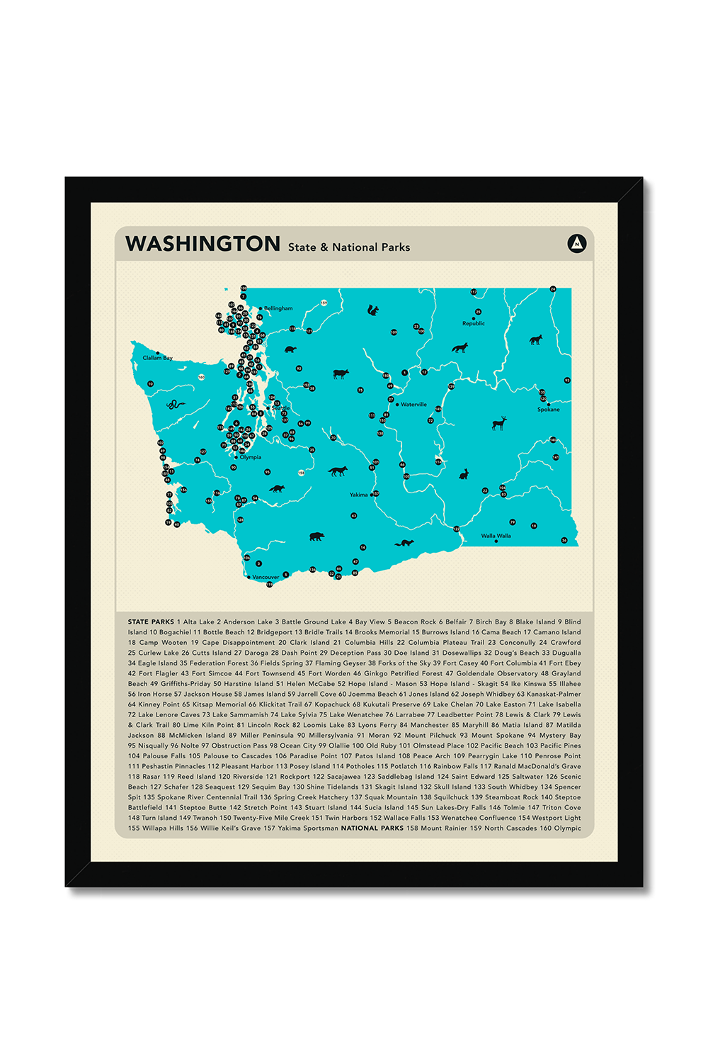 Washington State & National Parks Map Art Print