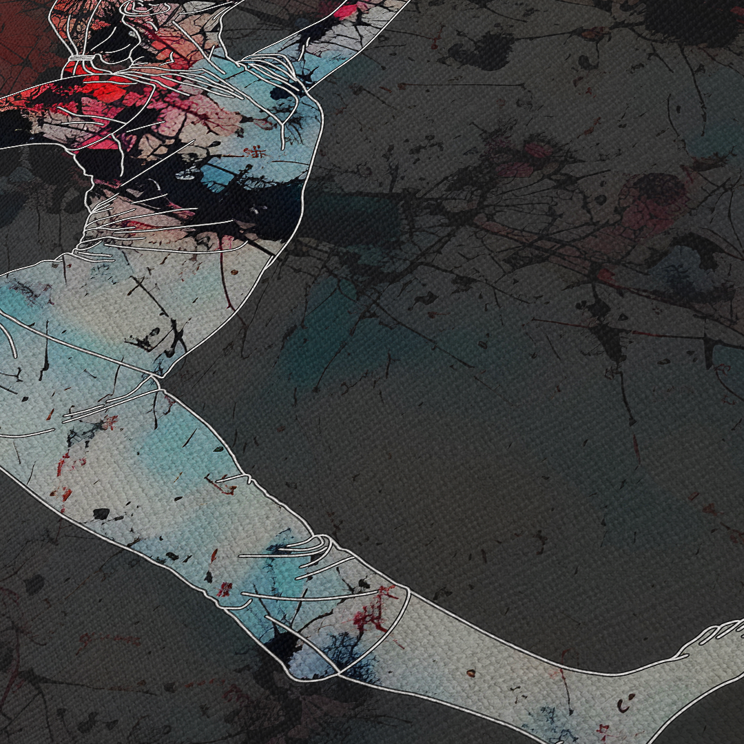 Yoga Standing Bow Pulling Pose Abstract Gray Framed Canvas Wall Art