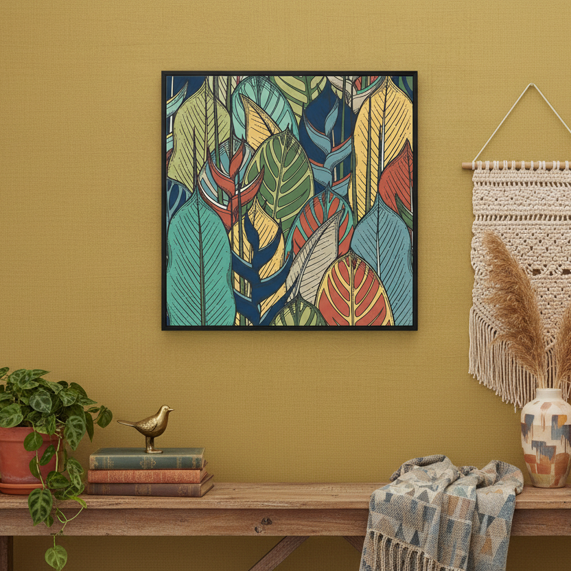 Colorful calathea plant leaf pattern on a white background.