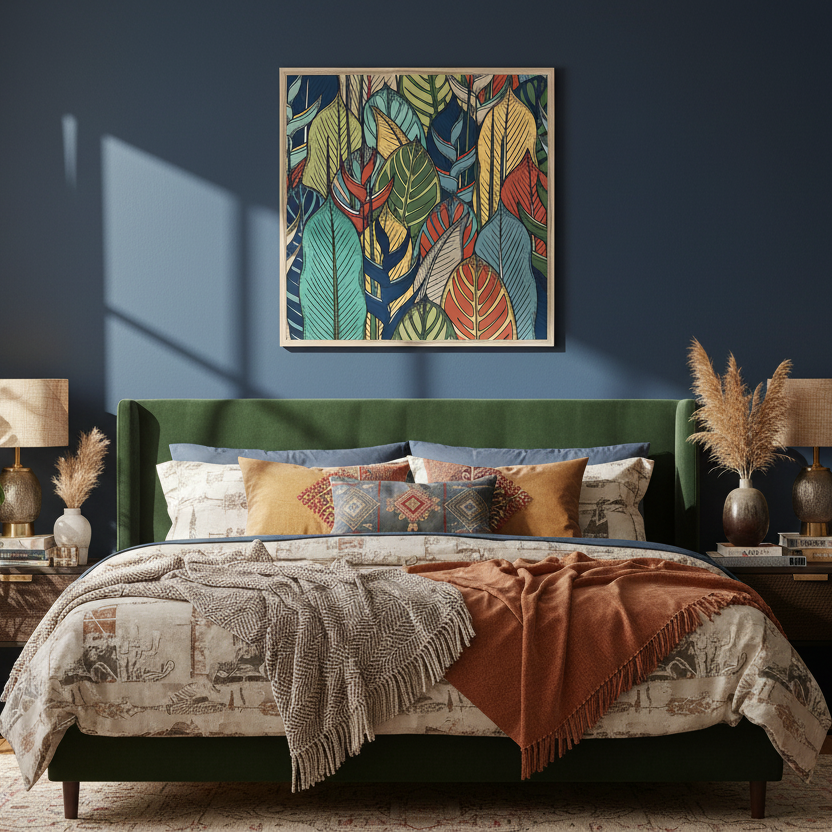 Calathea Dreams Line Art Multicolor Framed Canvas Wall Art