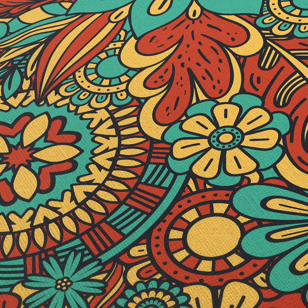 Flower Power Line Art Multicolor Framed Canvas Wall Art