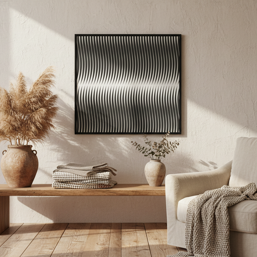 Gills Line Art Black & White Framed Canvas Wall Art