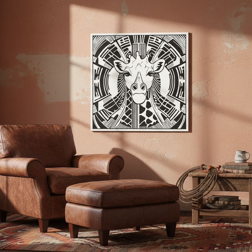 Giraffe Line Art Black & White Canvas Wall Art