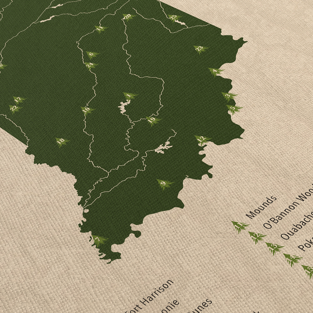 Indiana State & National Parks Map Framed Canvas Wall Art