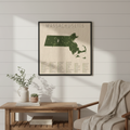 Massachusetts State Parks Map Framed Canvas Wall Art