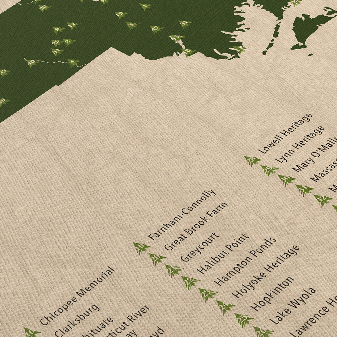 Massachusetts State Parks Map Framed Canvas Wall Art