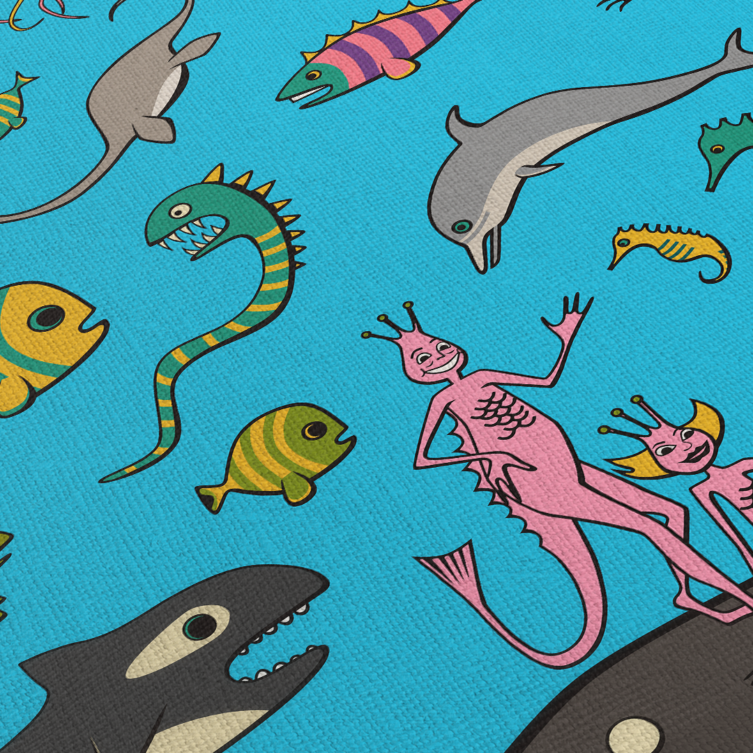 Seascape Modern Multicolor Framed Canvas Wall Art