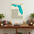 Map of Florida State and National Parks with blue and black design on a beige background.