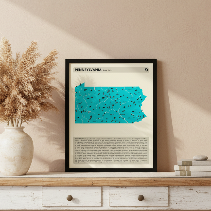 Map of Pennsylvania State Parks with a black frame.