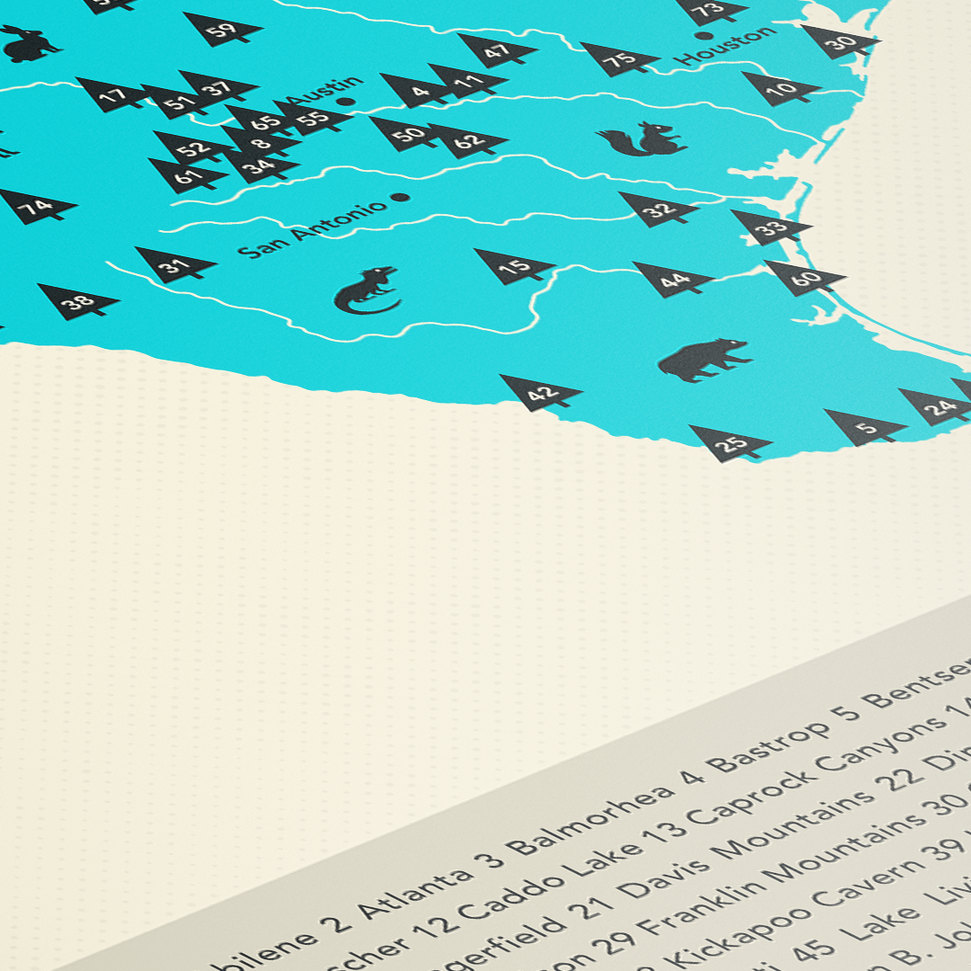Texas State & National Parks Map Art Print