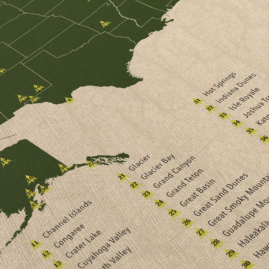 US National Parks Map Framed Canvas Wall Art