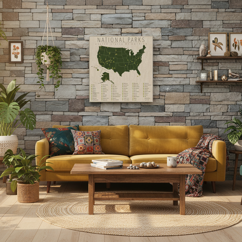 US National Parks Map Canvas Wall Art