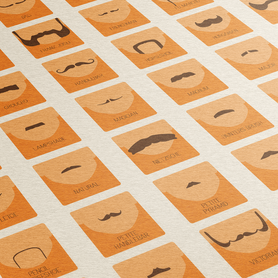 50 Styles of Moustache Orange Metal Wall Art