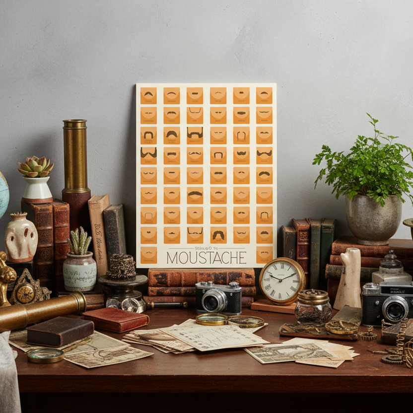 50 Styles of Moustache Orange Metal Wall Art