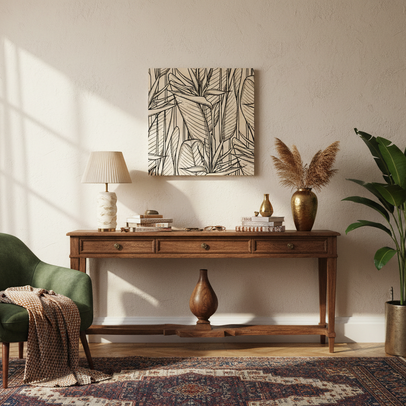 Tropical Bird of Paradise Line Art Black & White Wood Wall Art