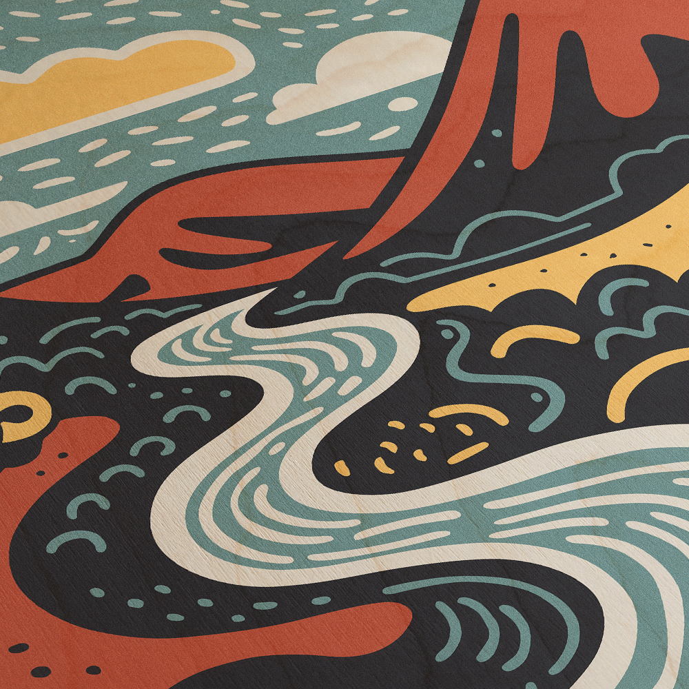 Desert Sunrise Line Art Multicolor Wood Wall Art