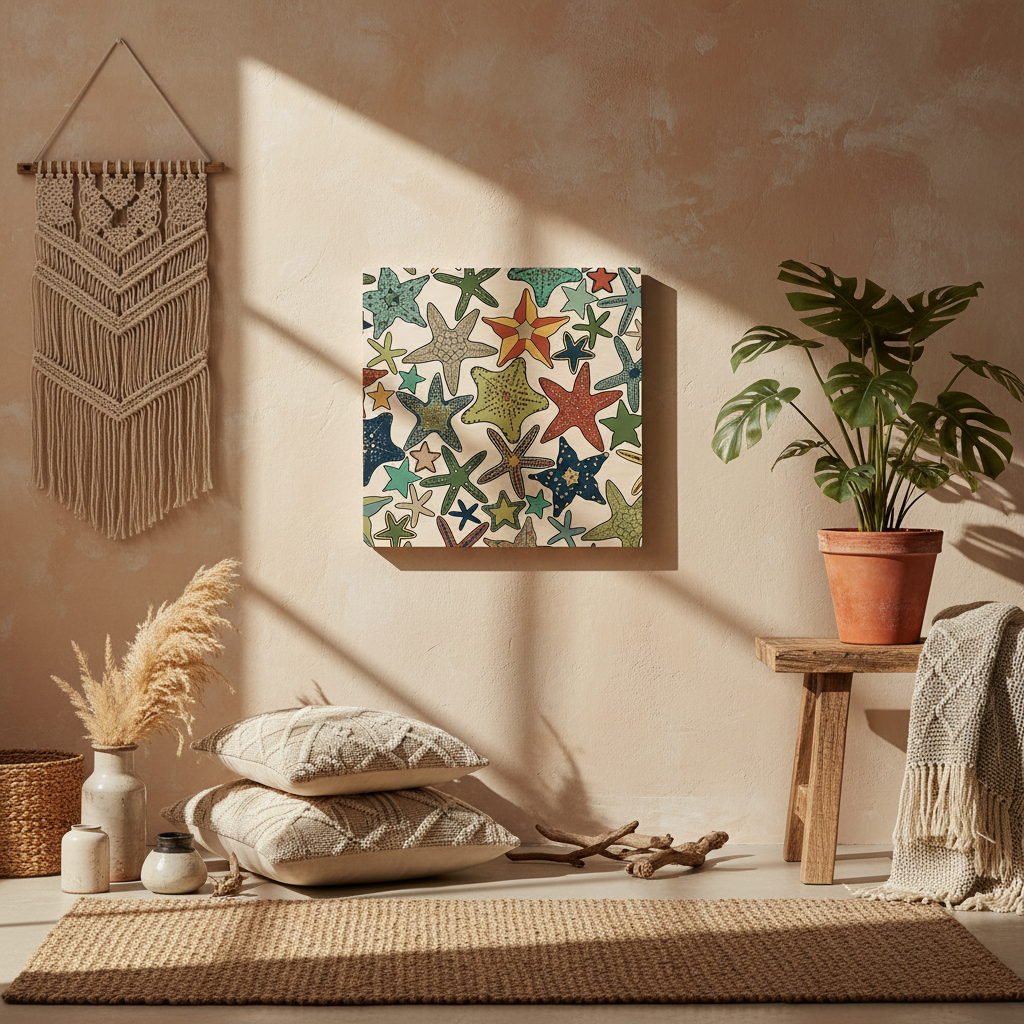 Starfish Line Art Multicolor Wood Wall Art