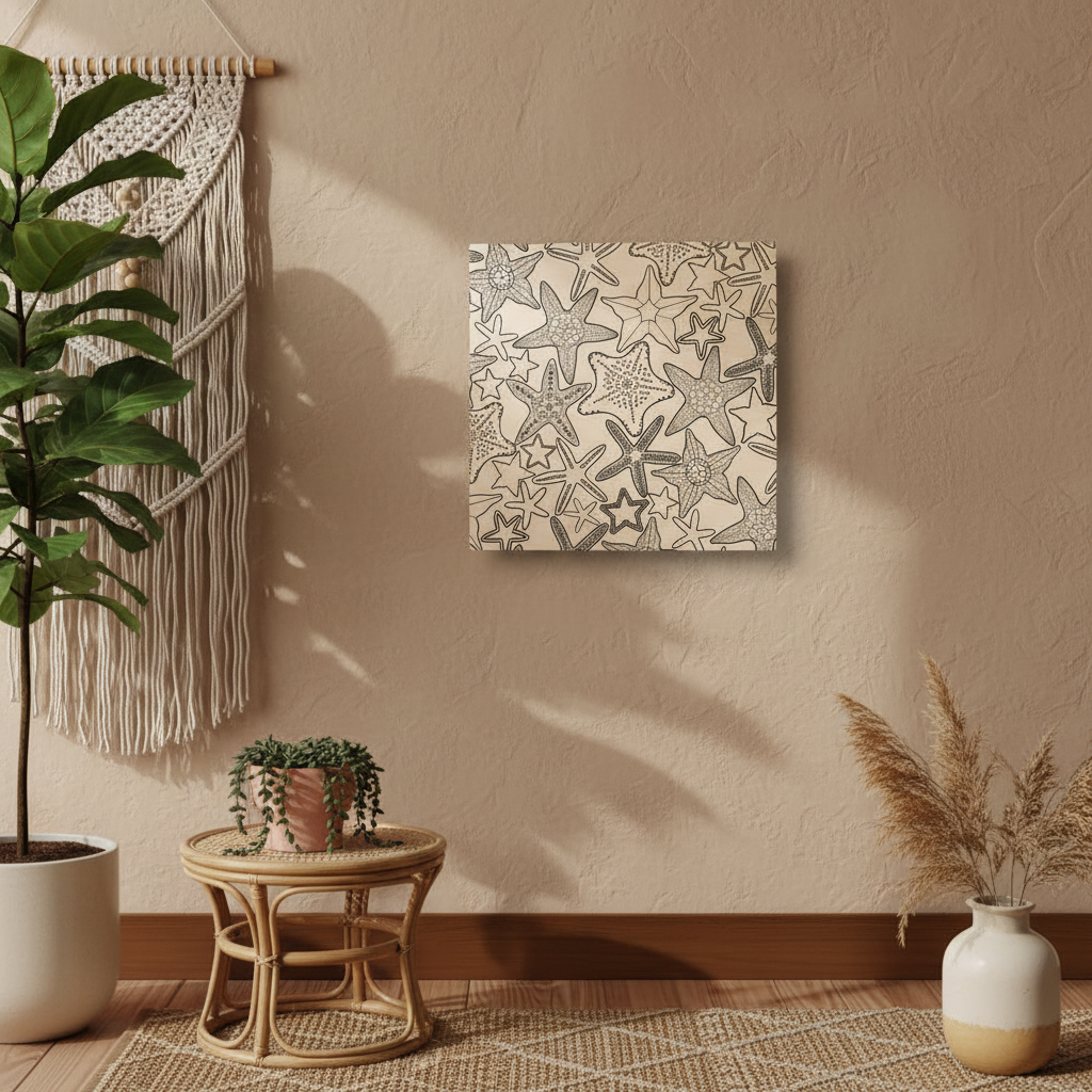 Starfish Line Art Black & White Wood Wall Art