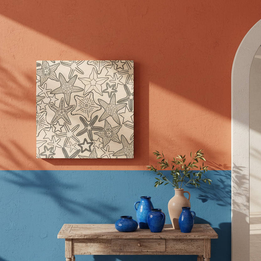 Starfish Line Art Black & White Wood Wall Art