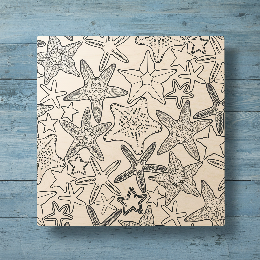 Pattern of starfish on a beige background.