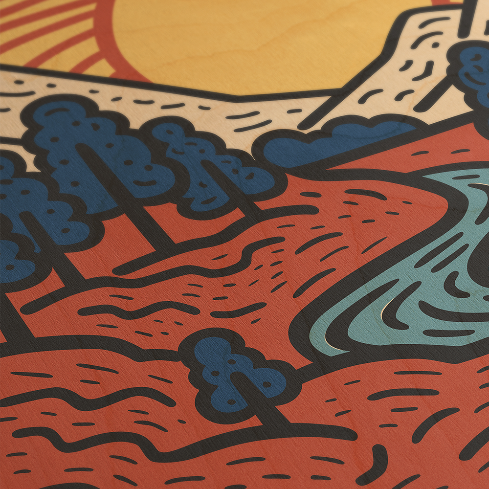 At Sundown Line Art Multicolor Wood Wall Art